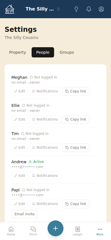 The People settings tab showing a list of members with invite options